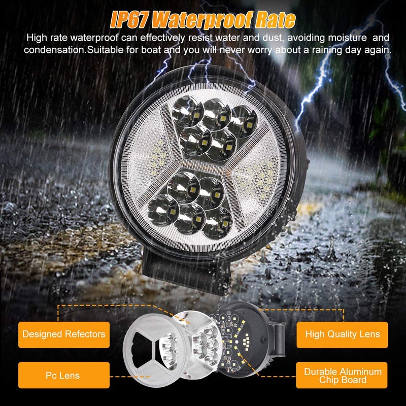 KARSAM 2PCS Round LED Pods Driving Lights Bar with Amber DRL Light - 117W 12000LM Flood Spot Combo Beam Working Light Pod Off Road for Trucks,SUV,Hunters,Jeep,Boat etc. - Image 3
